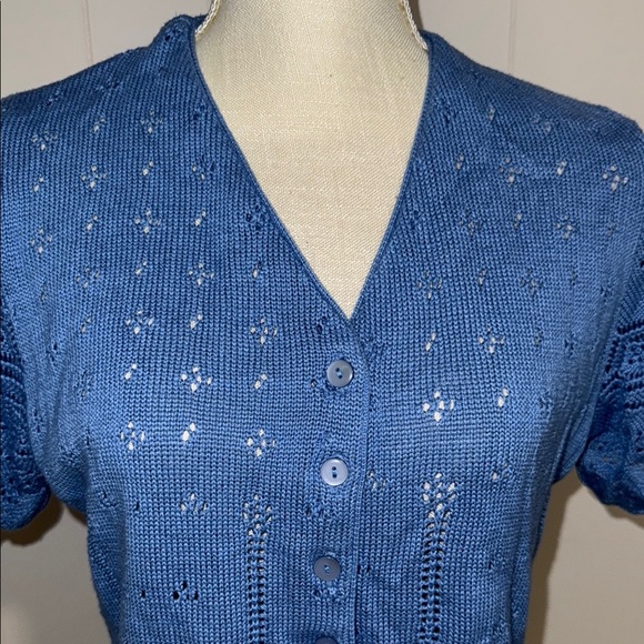 Kathie Lee Collection Blue Button Down Knit Top - Picture 2 of 4